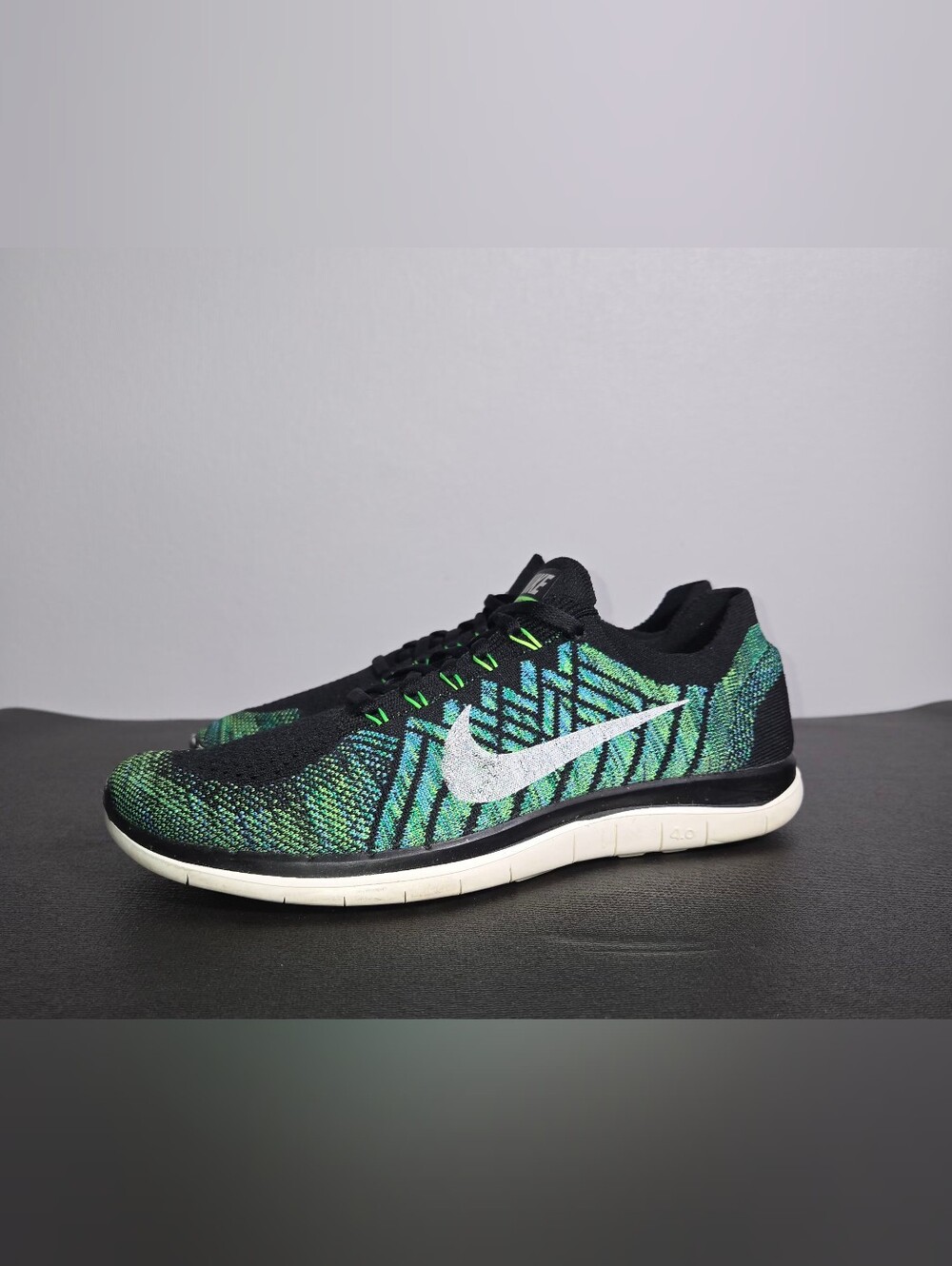 Rare Nike Free 4.0 Flyknit Women Size 10.5 US Running Shoes Black Green SailTh